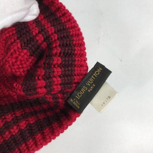 LOUIS VUITTON border beanie hat knit hat knit cap Knit hat wool Red - Picture 3 of 8